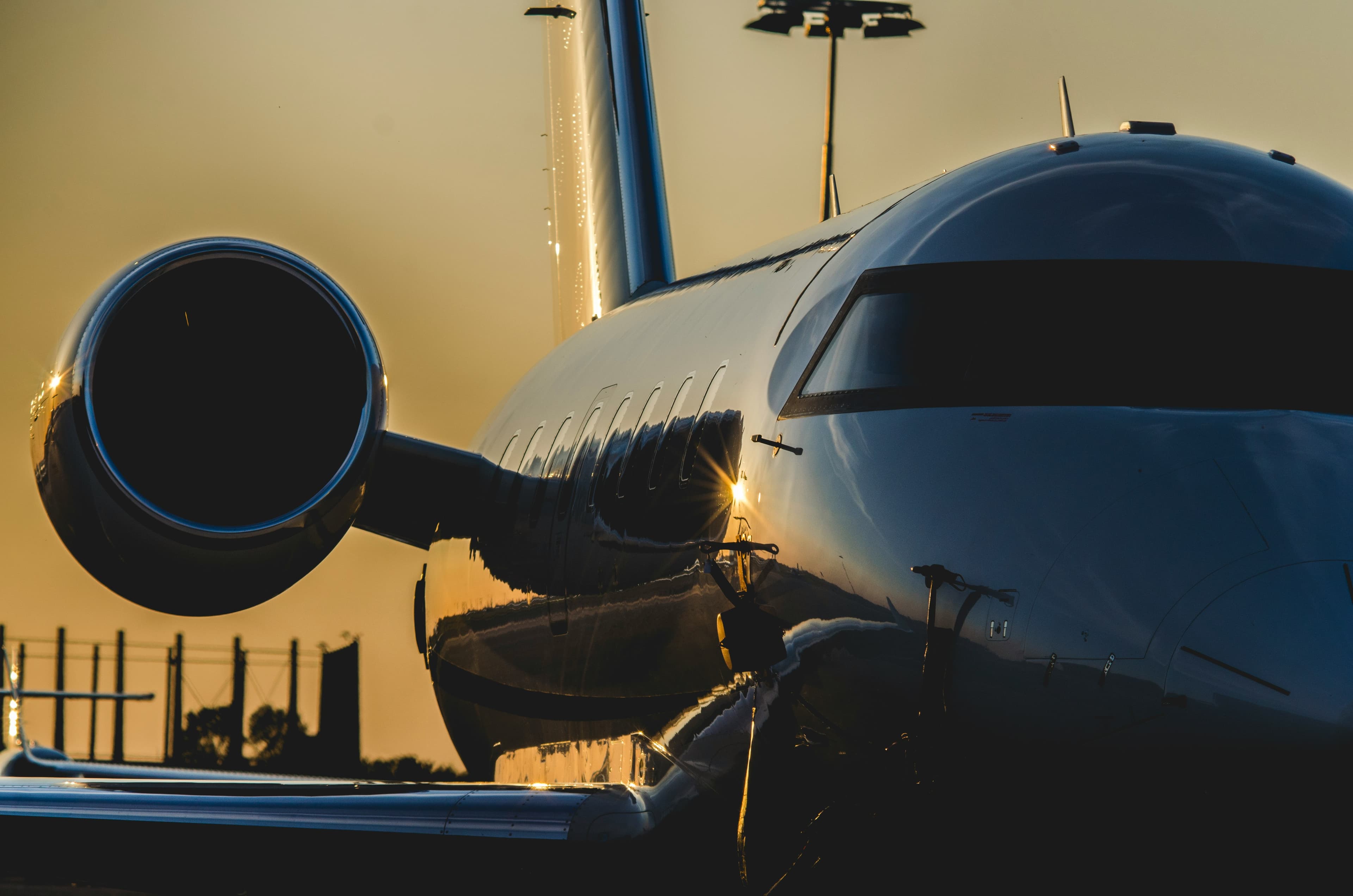 Private jet on a remote African airstrip at sunset